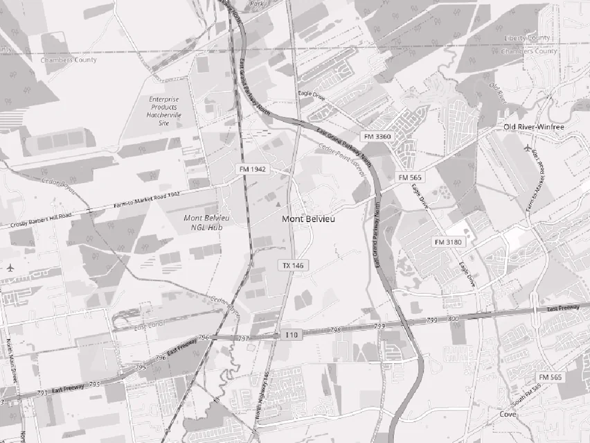 Map of the Mont Belvieu, TX area